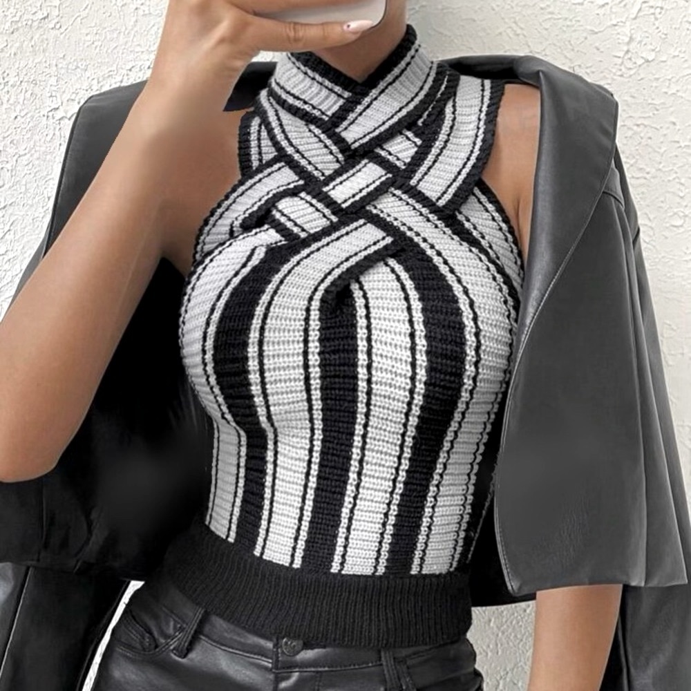 Nwt, Lavishly Paris Criss Cross Knit Sleeveless Top. - Picture 11 of 16